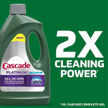 Cascade Platinum dishwashing liquid gel bottle with 2X cleaning power graphic