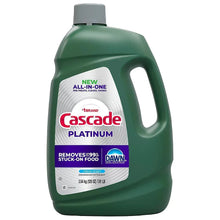 Cascade Platinum dishwashing liquid gel bottle, green container with gray cap