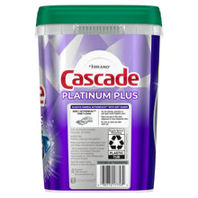 Cascade Platinum Plus dishwasher detergent pacs tub back label and directions