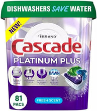 Dishwasher detergent pacs tub, Cascade Platinum Plus, fresh scent, New badge