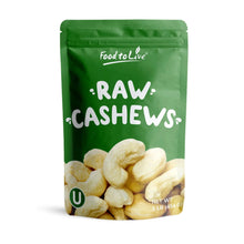 Raw cashew nuts pouch, whole unsalted nuts, Food to Live label