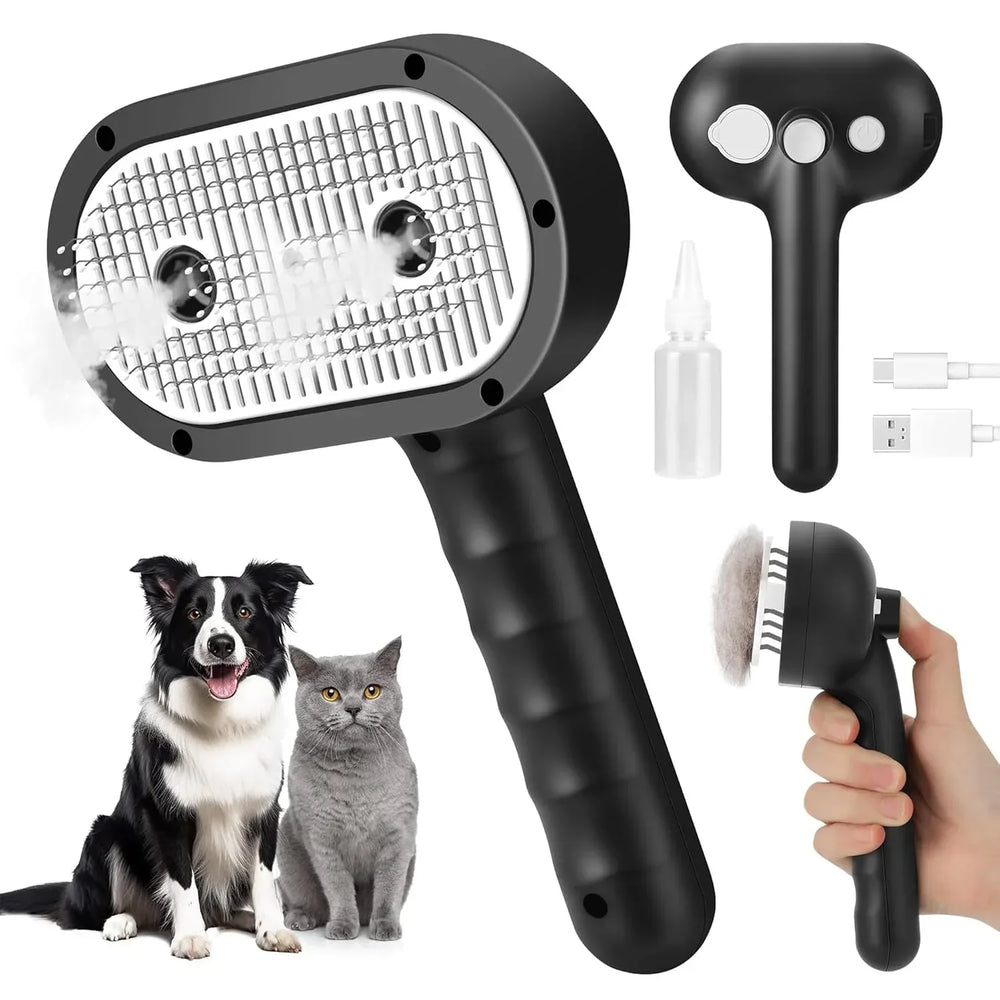 Cat Steam Brush for Grooming and Shedding for Long and Short Hair Pets Deshedding and Hair Removal tool for Dogs & Cats Self Cleaning 4 in 1 Massaging Pet Spray Spritz Defur Comb - USA MEGA SHOP