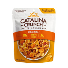 Protein snack mix pouch, Cheddar flavor, curled cereal pieces inside