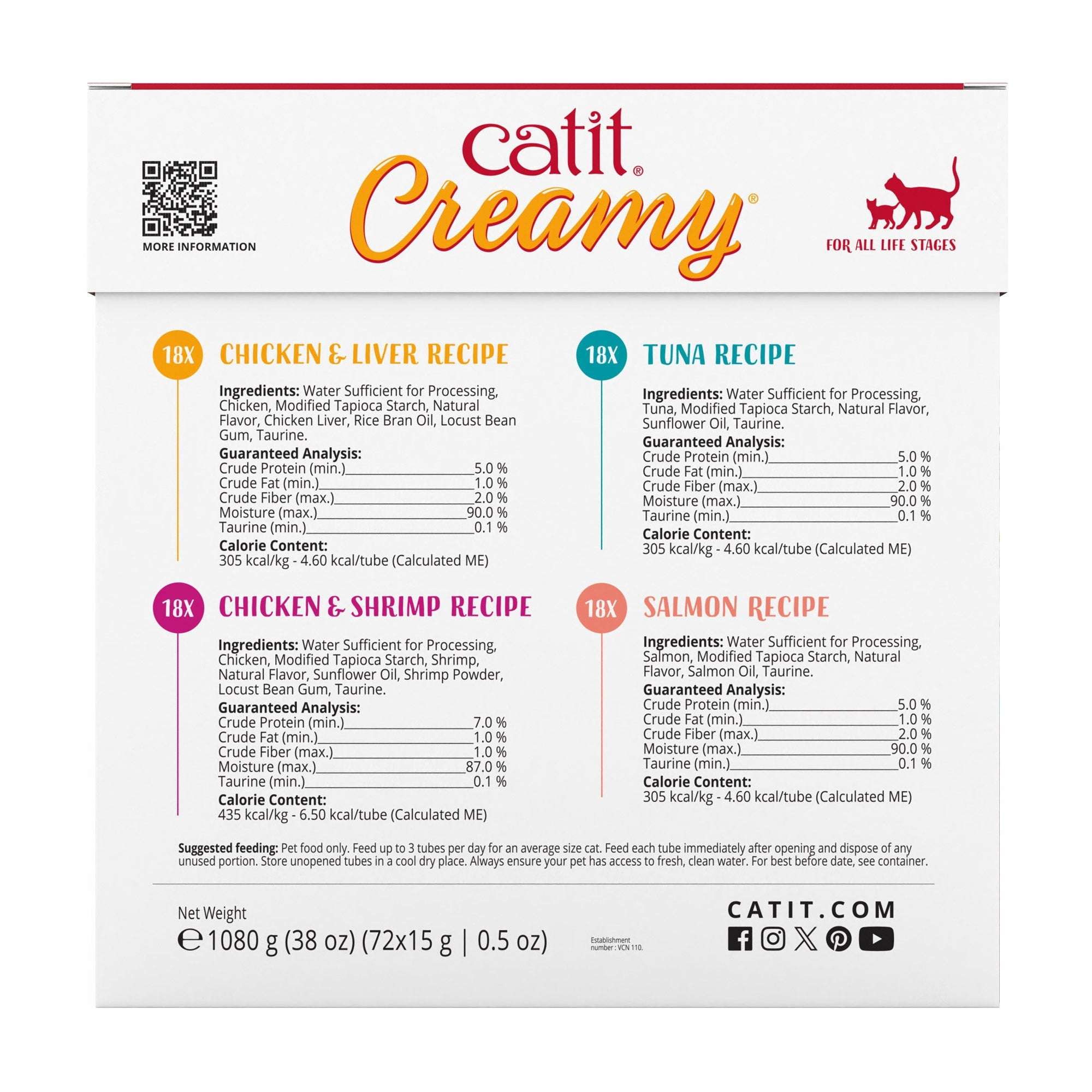Catit Creamy Lickable Cat Treats Mega Mix, 72-count