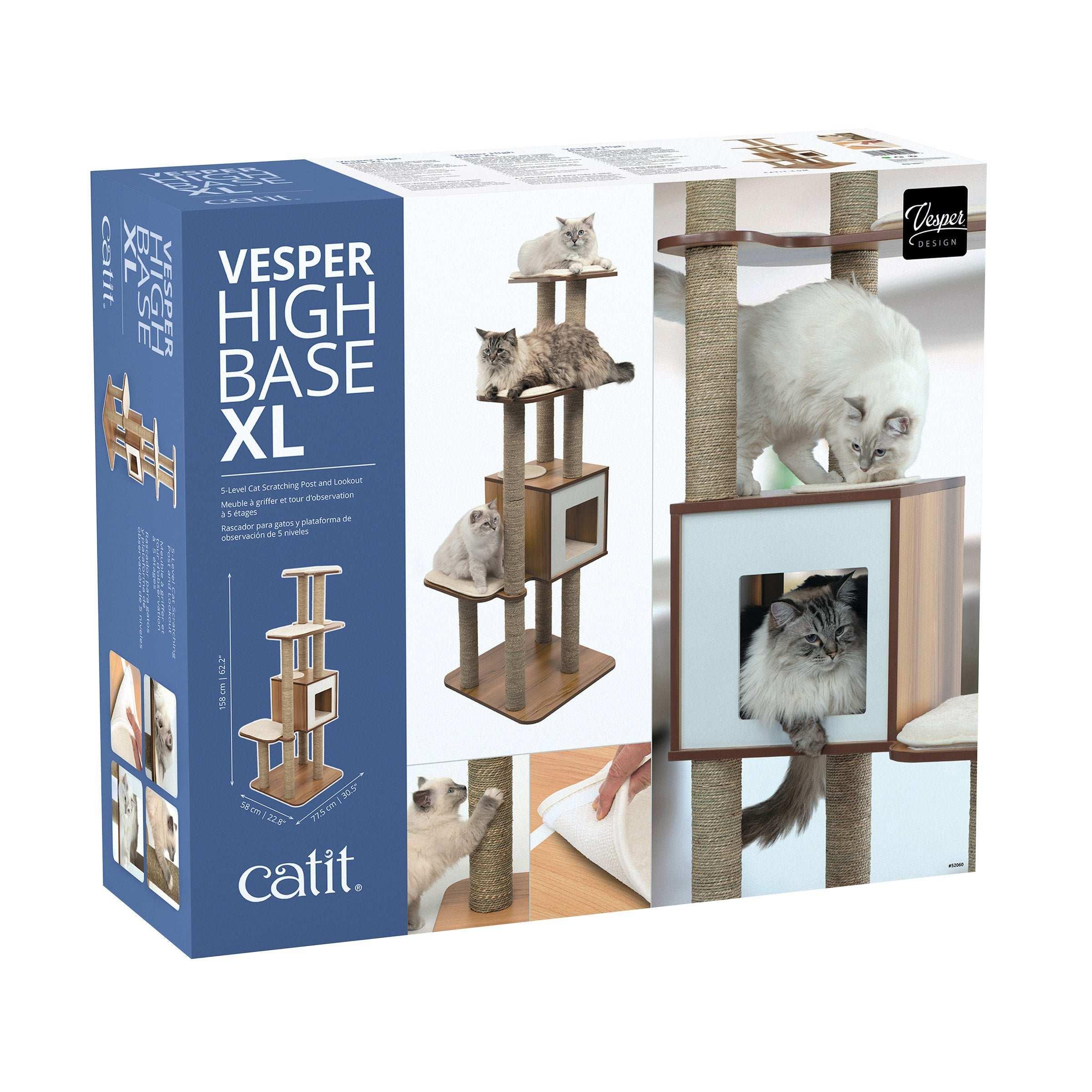 Catit Vesper High Base XL 62 inch Cat Tree, 5 Levels and 1 Condo, Walnut - USA MEGA SHOP
