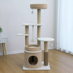 Catry Pasadena 54 inch Cat Tree, With 5 Levels and Condo, Beige - USA MEGA SHOP