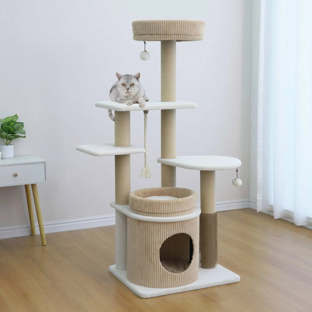 Catry Pasadena 54 inch Cat Tree, With 5 Levels and Condo, Beige - USA MEGA SHOP