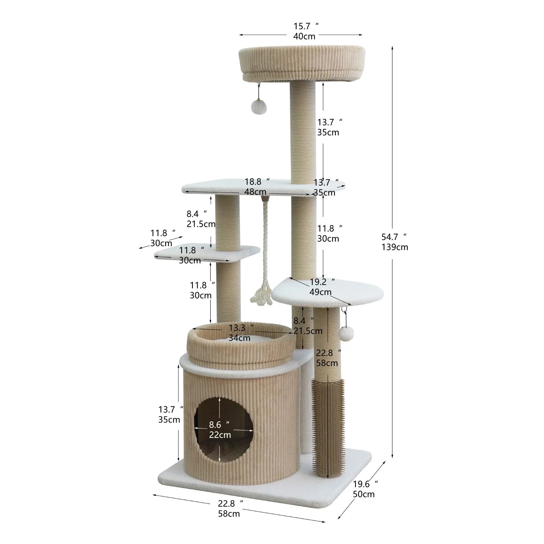 Catry Pasadena 54 inch Cat Tree, With 5 Levels and Condo, Beige - USA MEGA SHOP
