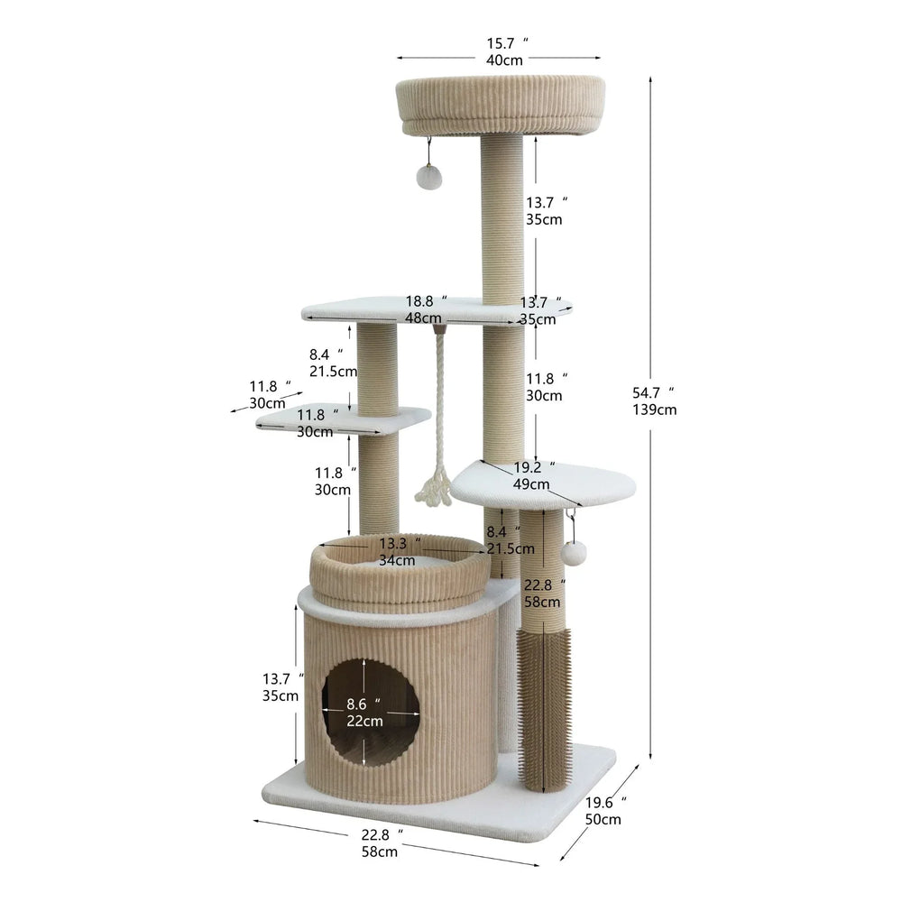 Catry Pasadena 54 inch Cat Tree, With 5 Levels and Condo, Beige - USA MEGA SHOP