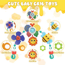Baby crib arch toy with butterfly, bee, sun and ladybug hanging sensory pieces