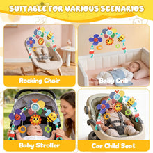 Adjustable baby play arch with hanging sun, bee, flower and ladybug sensory toys