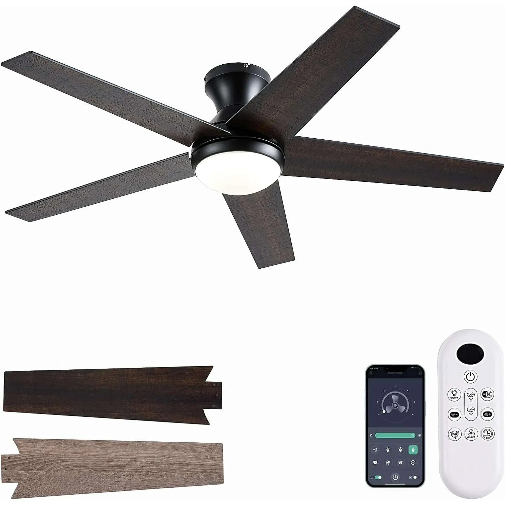 Ceiling Fans with Lights, 48 inch Low Profile Ceiling Fan with Light and Remote Control, Flush Mount, Reversible Motor, Dimmable, Noiseless, White Ceiling Fan for Bedroom, Indoor/Outdoor Use - USA MEGA SHOP