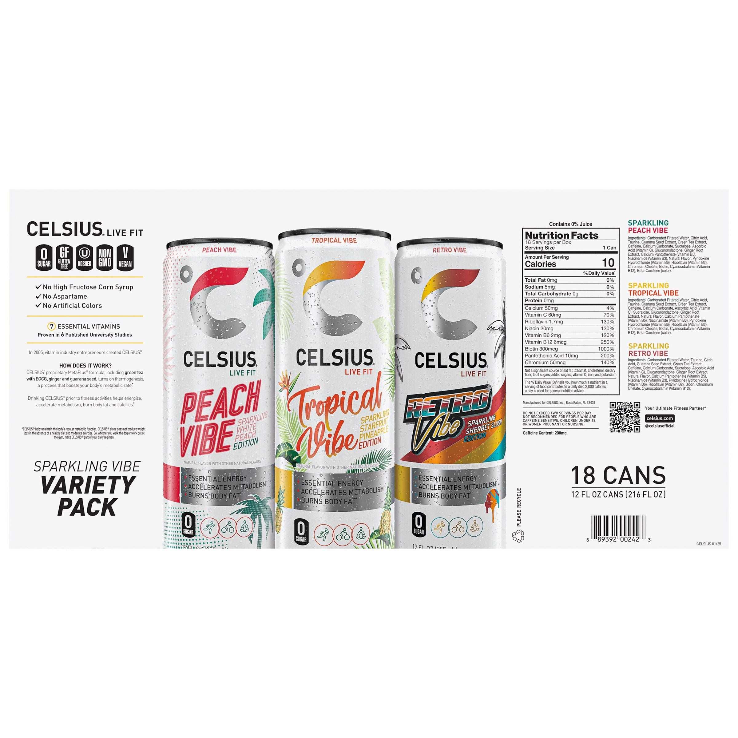Celsius Sparkling Energy Drink, Variety Pack, 12 fl oz, 18-count - USA MEGA SHOP