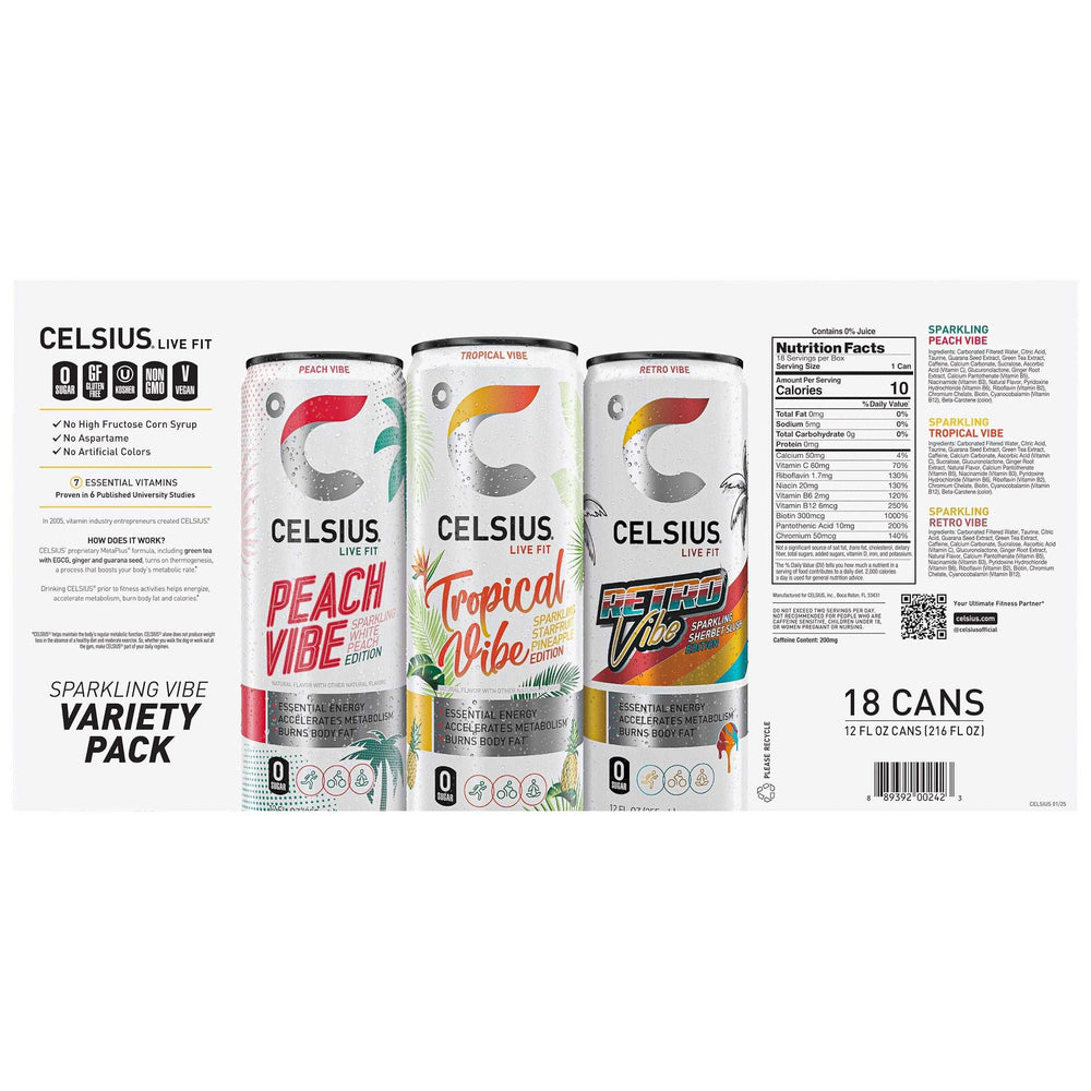 Celsius Sparkling Energy Drink, Variety Pack, 12 fl oz, 18-count - USA MEGA SHOP