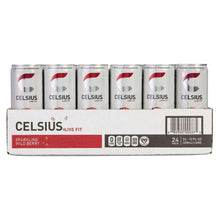 Wild Berry sparkling energy drink 24-pack, Celsius Live Fit cans in carton