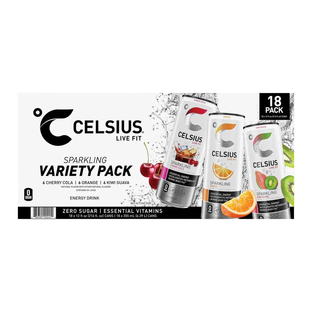 Celsius Sparkling Energy Drink, Core Variety Pack, 12 fl oz, 18-count - USA MEGA SHOP