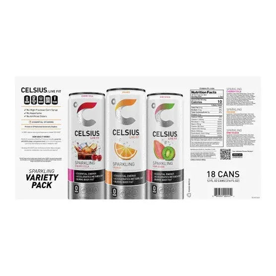 Celsius Sparkling Energy Drink, Core Variety Pack, 12 fl oz, 18-count - USA MEGA SHOP