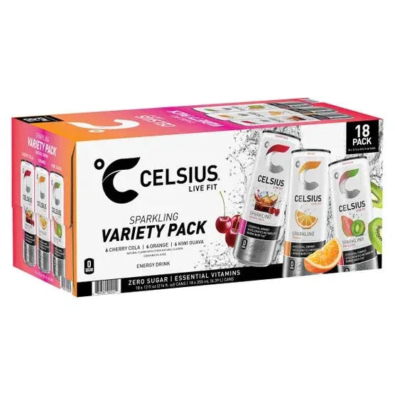 Celsius Sparkling Energy Drink, Core Variety Pack, 12 fl oz, 18-count - USA MEGA SHOP