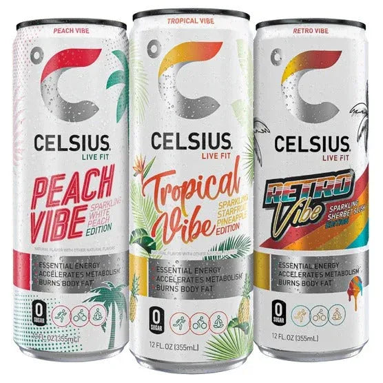 Celsius Sparkling Energy Drink, Vibe Variety Pack, 12 fl oz, 18-count - USA MEGA SHOP
