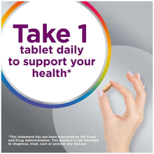 Hand reaching toward a “Take 1 tablet daily” callout graphic