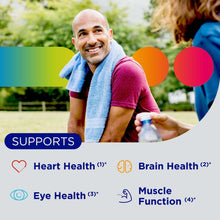Centrum Silver Men 50+ bottle with supports icons for heart, brain, eye, and muscle