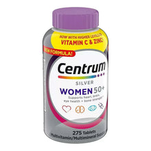 Centrum Silver Women 50+ multivitamin bottle, angled view, front label