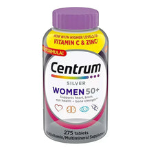 Centrum Silver Women 50+ multivitamin bottle, purple cap, front label