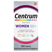 Centrum Silver Women 50+ multivitamin bottle, 100 tablets label