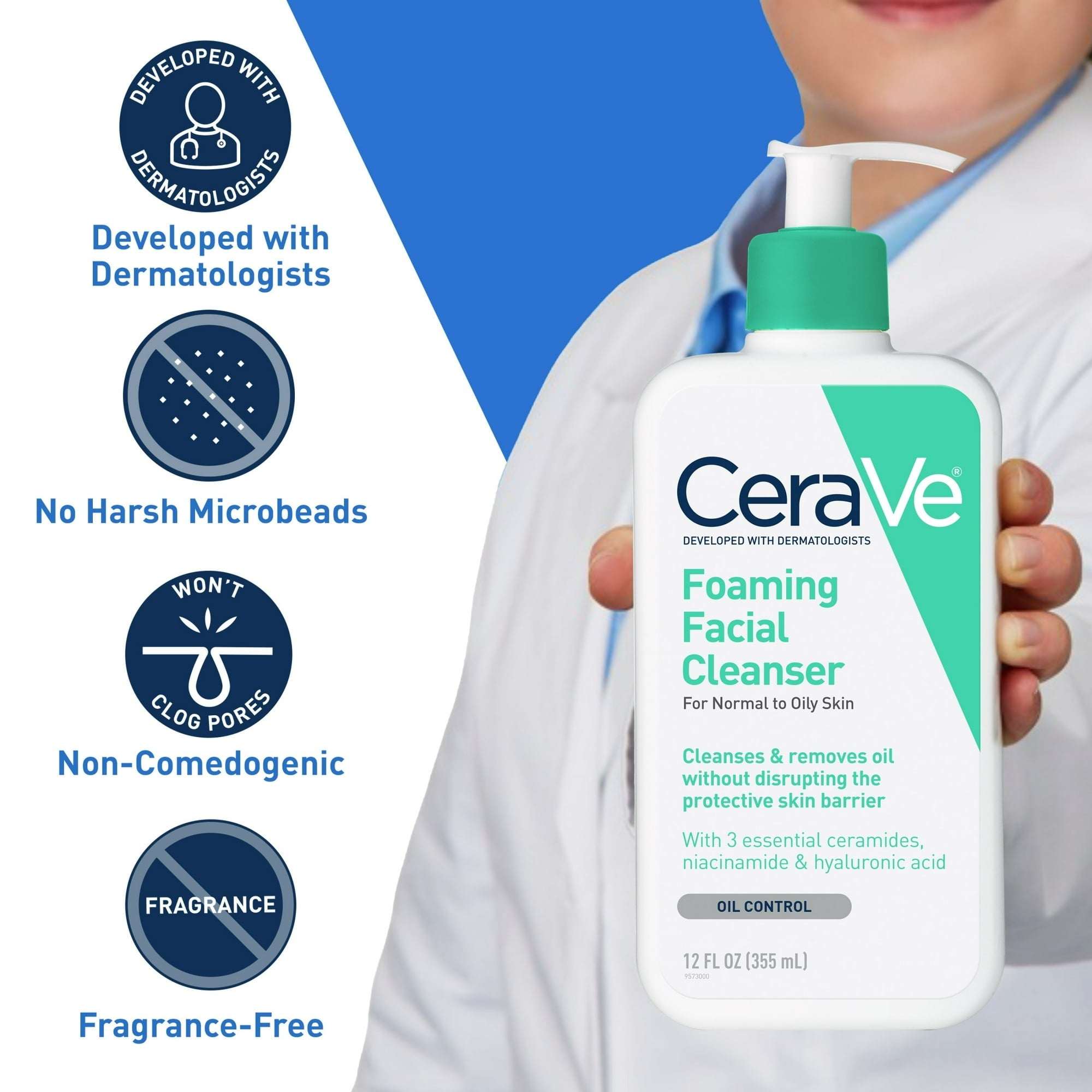 CeraVe Foaming Facial Cleanser for Normal to Oily Skin, 12 fl oz