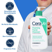 Doctor holding CeraVe foaming facial cleanser bottle with green pump