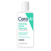 CeraVe foaming facial cleanser bottle, white with green pump and teal label