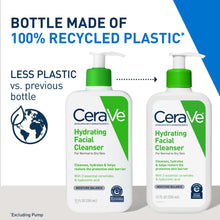 Two CeraVe Hydrating Facial Cleanser bottles with green pumps, recycled plastic