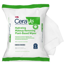 Hydrating makeup remover wipes pouch, white with green trim, front label.