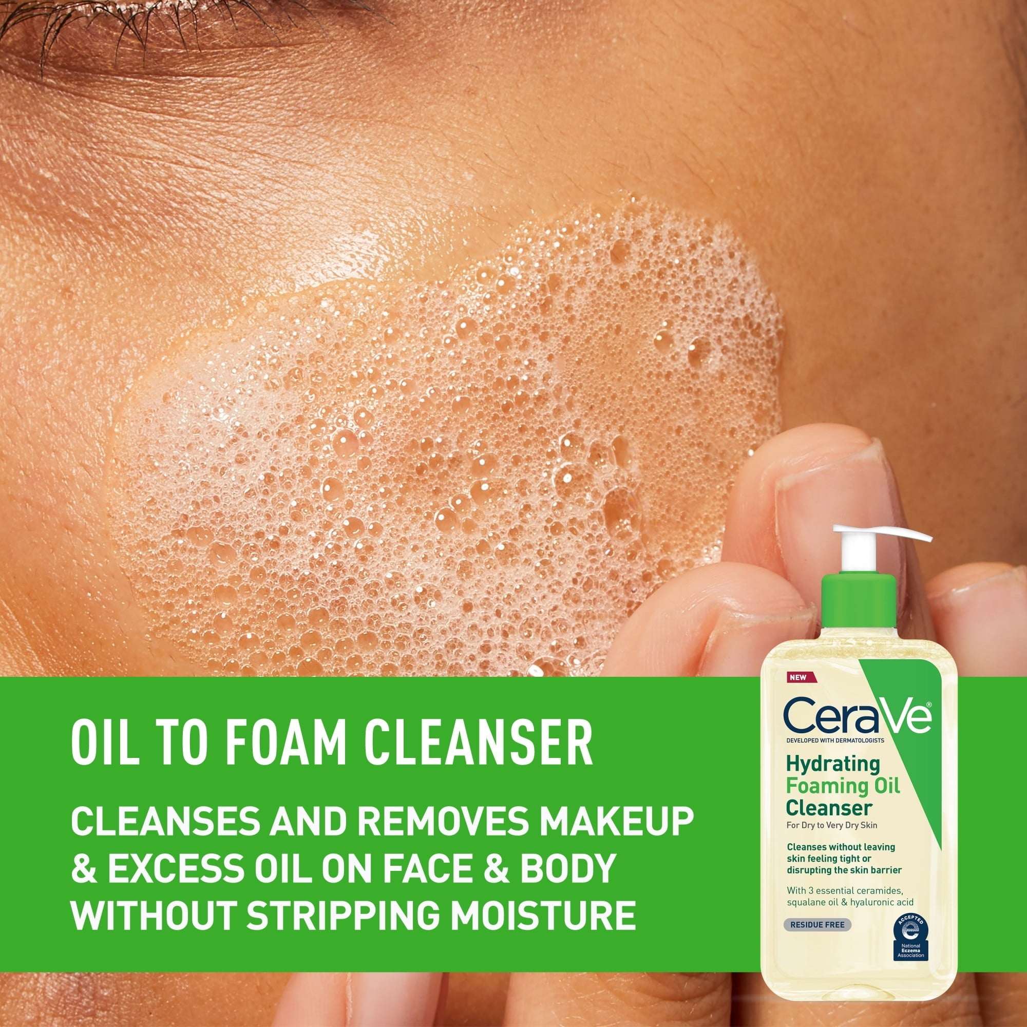 CeraVe Hydrating Foaming Oil Cleanser, Daily Face Wash For Dry to Very Dry Skin