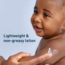 Baby moisturizing lotion swatch on skin, lightweight and non-greasy
