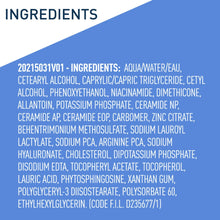 Moisturizing lotion ingredients text panel with chemical names