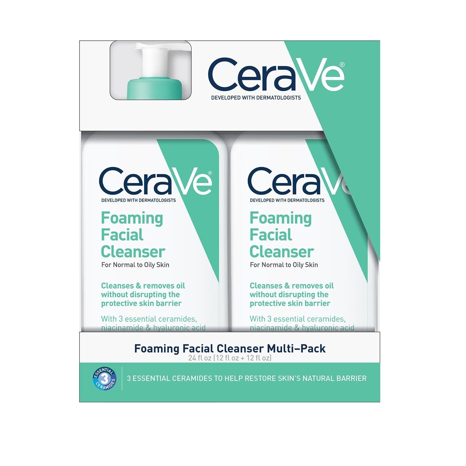 CeraVe Foaming Facial Cleanser, Normal to Oily Skin, 12 fl. oz., 2 pk.