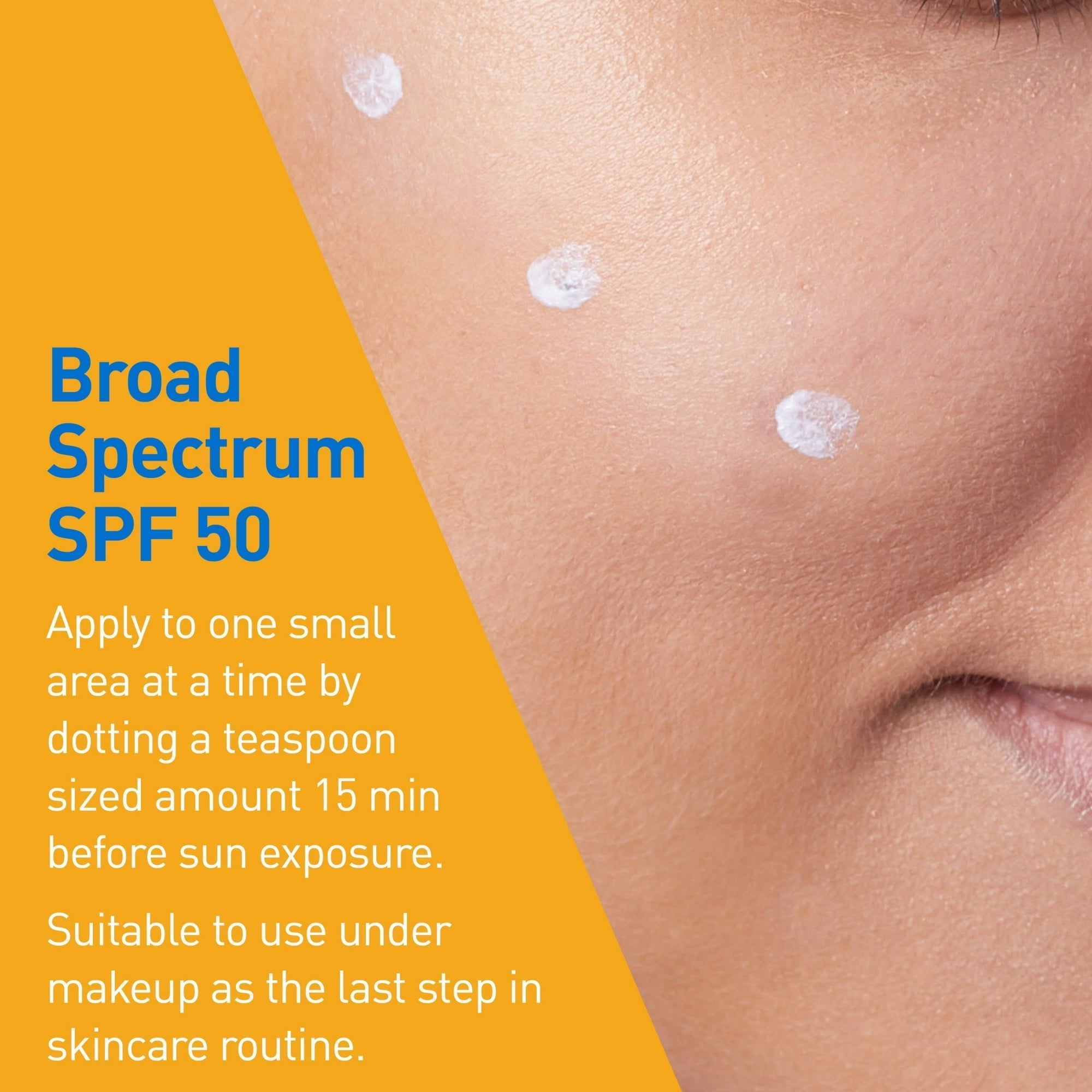 Hydrating mineral sunscreen SPF 50 shown as small white dots on face skin