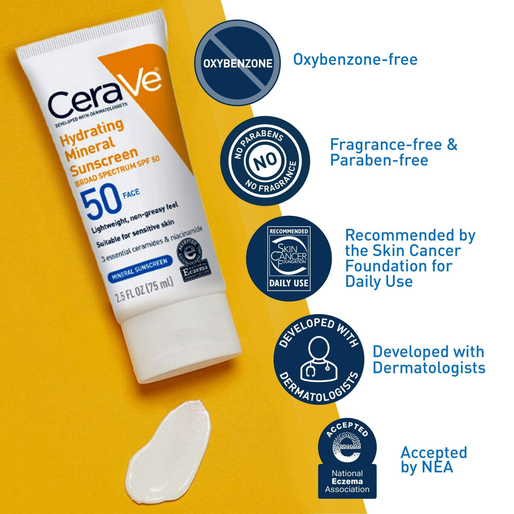 Sunscreen tube with badges: oxybenzone-free, fragrance-free, paraben-free