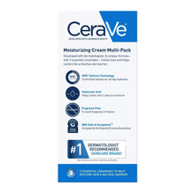CeraVe Moisturizing Cream multi-pack ingredients panel with MVE and hyaluronic acid icons