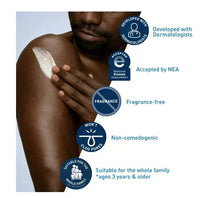 Moisturizing cream on skin with NEA accepted and fragrance-free badges