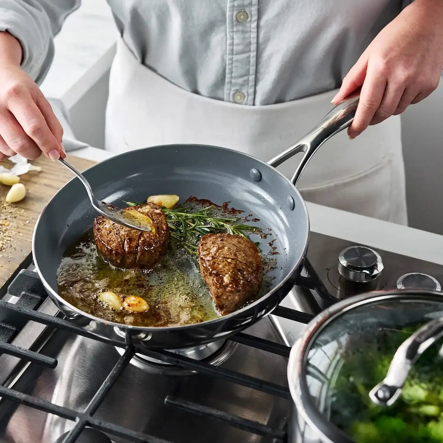 GreenPan Stainless Steel Valencia Pro Ceramic Nonstick 2-Piece Skillet Set, 8" & 10"