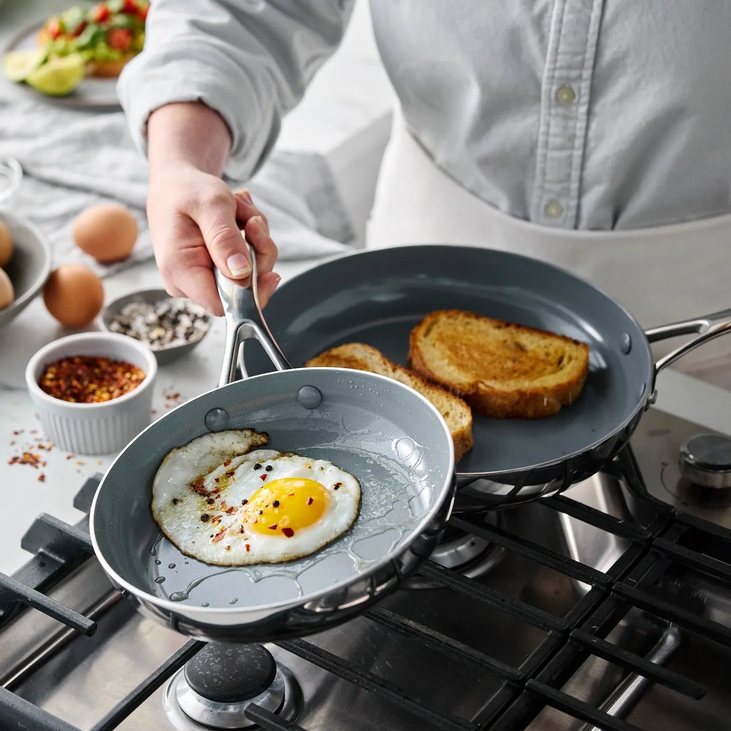 GreenPan Stainless Steel Valencia Pro Ceramic Nonstick 2-Piece Skillet Set, 8" & 10"