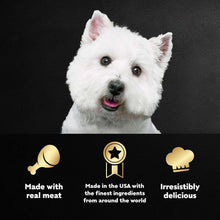 Cesar wet dog food variety pack with white dog portrait and quality badges