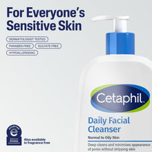 Cetaphil Daily Facial Cleanser bottle with blue pump, normal to oily skin