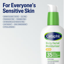 Cetaphil Daily Facial Moisturizer SPF 35 lotion bottle with green pump and small icons