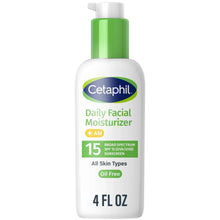 Cetaphil Daily Facial Moisturizer lotion bottle with green pump, SPF 15, 4 fl oz