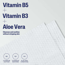 White facial cleansing cloths with Vitamin B5, B3, and aloe vera