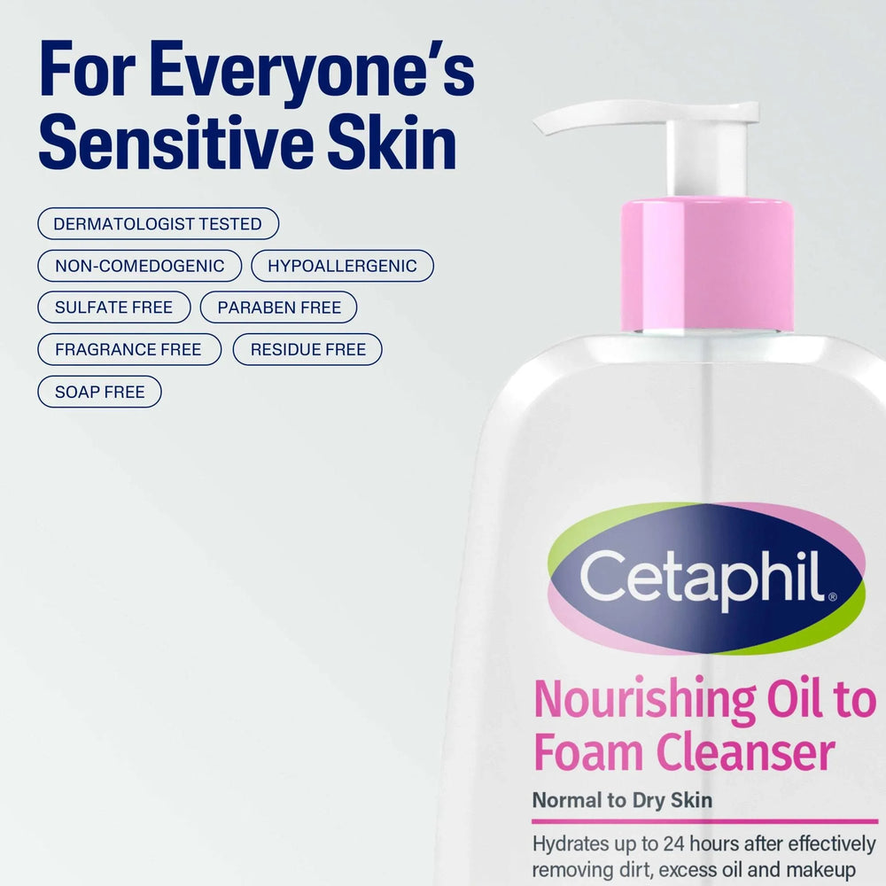 Cetaphil Nourishing Oil to Foam Facial Cleanser for Normal to Dry Skin, up to 24 Hour Hydration, 8 fl oz - USA MEGA SHOP