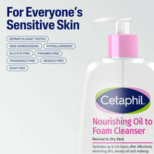Cetaphil nourishing oil-to-foam facial cleanser bottle with pink pump, 8 fl oz